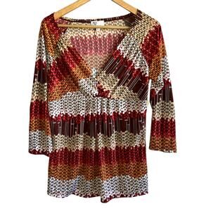 JW Tunic Top Women's Large V-Neck Long Line Boho Stretch NWT *